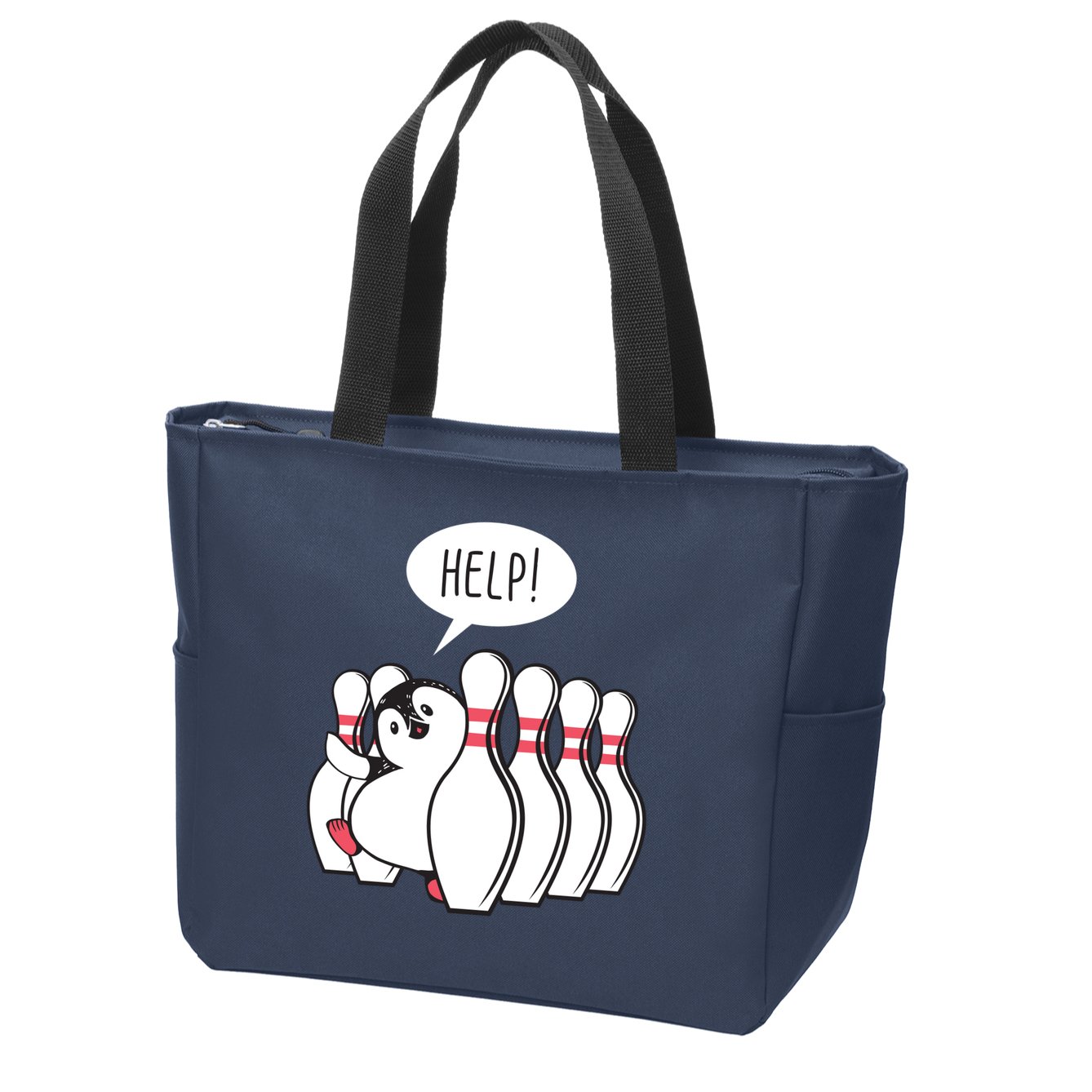 Help Penguin Bowling Pin Zip Tote Bag