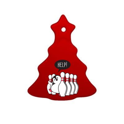 Help Penguin Bowling Pin Ceramic Tree Ornament