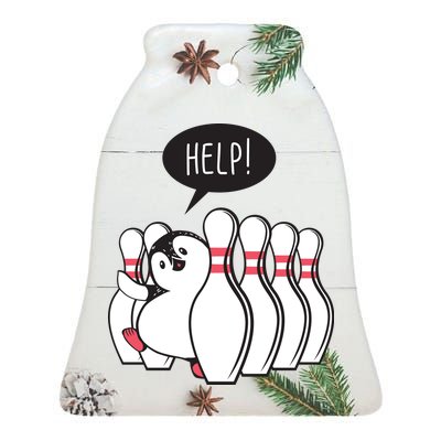 Help Penguin Bowling Pin Ceramic Bell Ornament