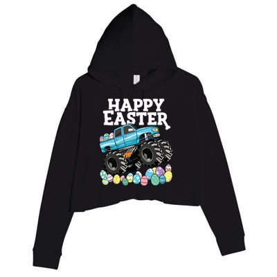 Happy Easter Monster Truck Easter Eggs Crop Fleece Hoodie