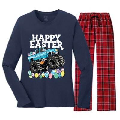 Happy Easter Monster Truck Easter Eggs Women's Long Sleeve Flannel Pajama Set 