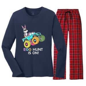 Happy Easter Monster Truck Lovers Dabbing Bunny Women's Long Sleeve Flannel Pajama Set 