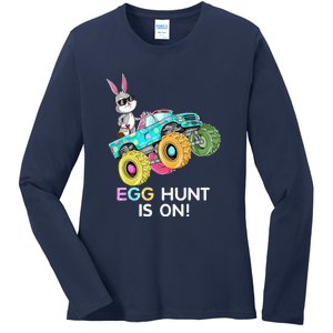 Happy Easter Monster Truck Lovers Dabbing Bunny Ladies Long Sleeve Shirt