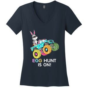 Happy Easter Monster Truck Lovers Dabbing Bunny Women's V-Neck T-Shirt