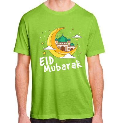 Happy Eid Mubarak Calligraphy With Mosque And Eid Crescent Gift Adult ChromaSoft Performance T-Shirt