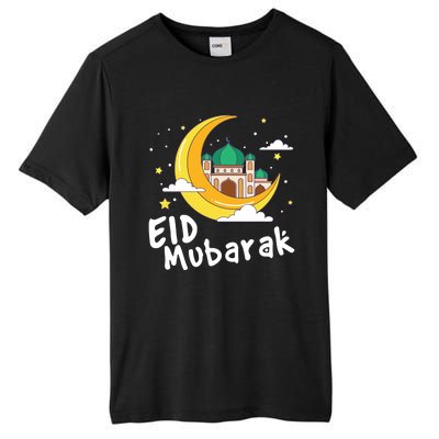 Happy Eid Mubarak Calligraphy With Mosque And Eid Crescent Gift Tall Fusion ChromaSoft Performance T-Shirt