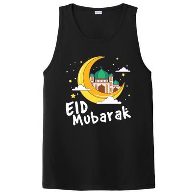 Happy Eid Mubarak Calligraphy With Mosque And Eid Crescent Gift PosiCharge Competitor Tank