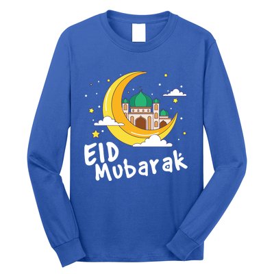 Happy Eid Mubarak Calligraphy With Mosque And Eid Crescent Gift Long Sleeve Shirt