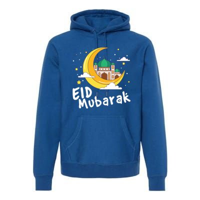 Happy Eid Mubarak Calligraphy With Mosque And Eid Crescent Gift Premium Hoodie