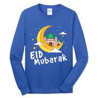 Happy Eid Mubarak Calligraphy With Mosque And Eid Crescent Gift Tall Long Sleeve T-Shirt