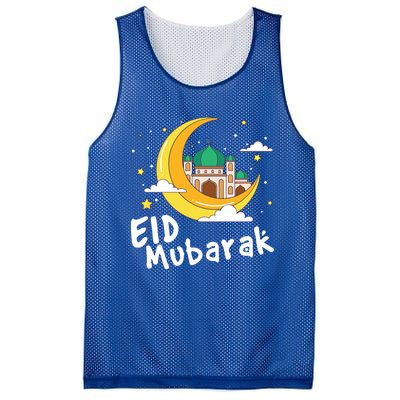 Happy Eid Mubarak Calligraphy With Mosque And Eid Crescent Gift Mesh Reversible Basketball Jersey Tank