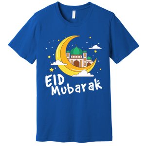 Happy Eid Mubarak Calligraphy With Mosque And Eid Crescent Gift Premium T-Shirt