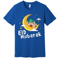 Happy Eid Mubarak Calligraphy With Mosque And Eid Crescent Gift Premium T-Shirt