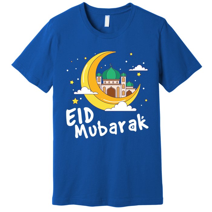 Happy Eid Mubarak Calligraphy With Mosque And Eid Crescent Gift Premium T-Shirt