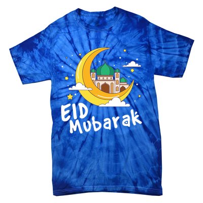 Happy Eid Mubarak Calligraphy With Mosque And Eid Crescent Gift Tie-Dye T-Shirt