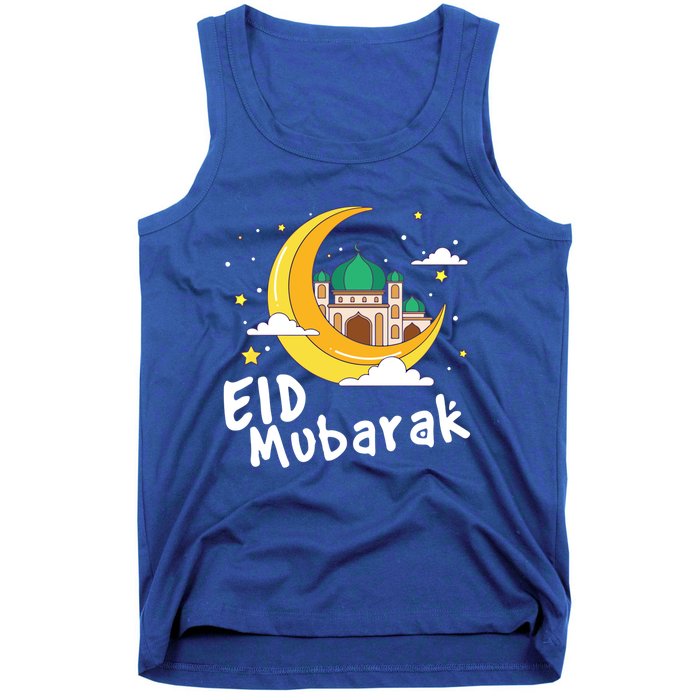 Happy Eid Mubarak Calligraphy With Mosque And Eid Crescent Gift Tank Top