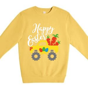 Happy Easter Monster Truck Carrots Cool Gift Premium Crewneck Sweatshirt