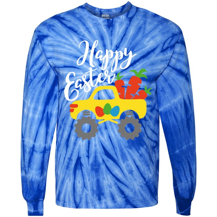 Happy Easter Monster Truck Carrots Cool Gift Tie-Dye Long Sleeve Shirt