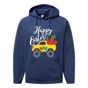 Happy Easter Monster Truck Carrots Cool Gift Performance Fleece Hoodie