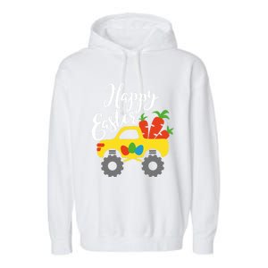 Happy Easter Monster Truck Carrots Cool Gift Garment-Dyed Fleece Hoodie