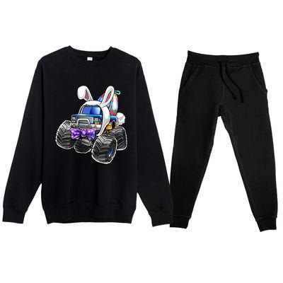 Happy Easter Monster Truck Easter Bunny Costume And Egg Gift Premium Crewneck Sweatsuit Set