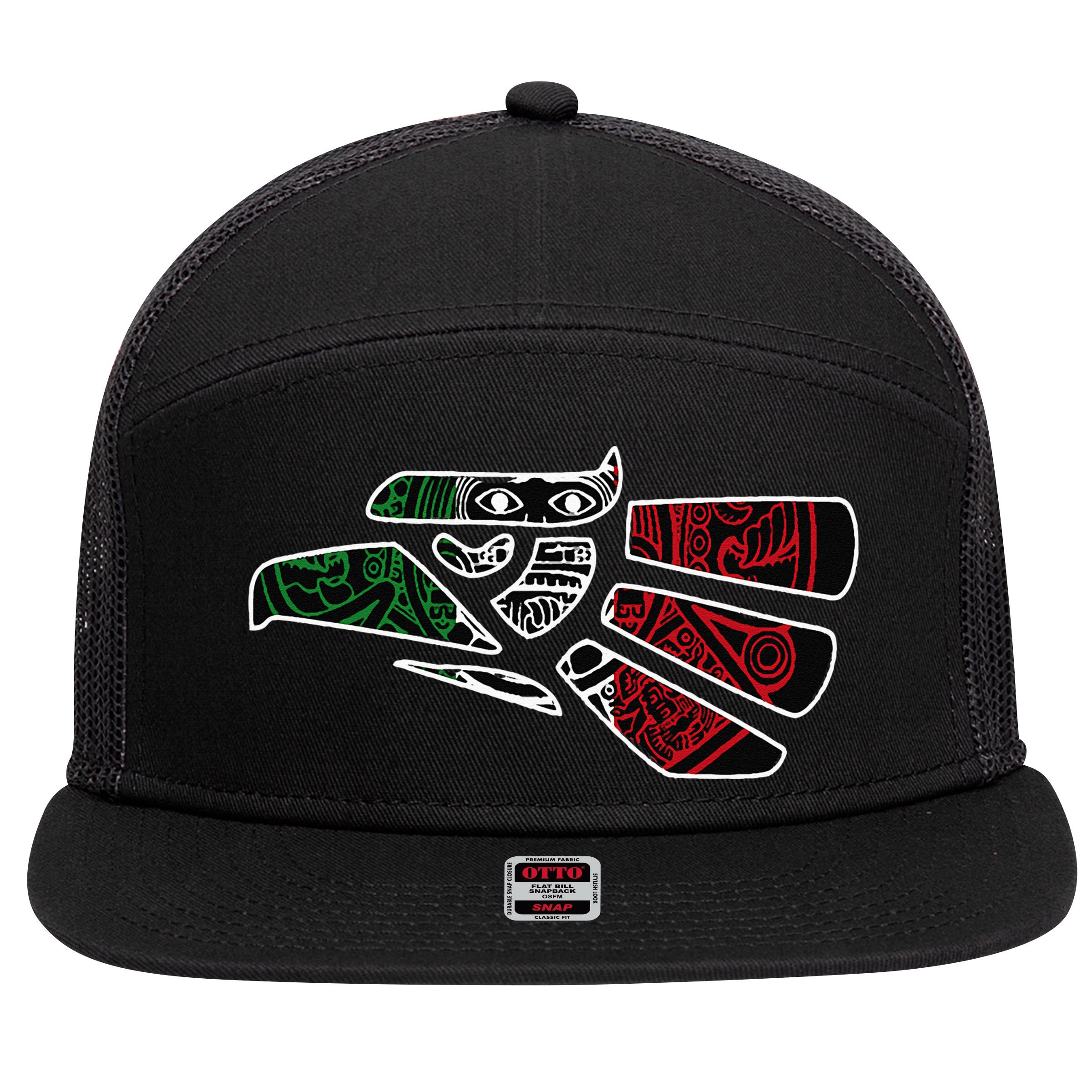 Hecho En Mexico Aztec Calendar Mexican Eagle 7 Panel Mesh Trucker Snapback Hat