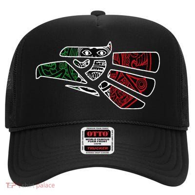 Hecho En Mexico Aztec Calendar Mexican Eagle High Crown Mesh Back Trucker Hat