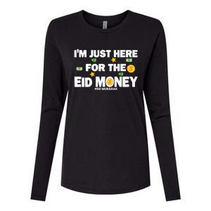 Happy Eid Mubarak Funny Eid Al Fitr I'm Here For Money Womens Cotton Relaxed Long Sleeve T-Shirt