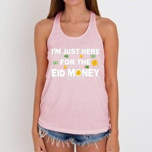 Happy Eid Mubarak Funny Eid Al Fitr I'm Here For Money Women's Knotted Racerback Tank