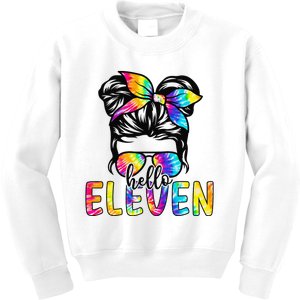 Hello Eleven Messy Bun I Am 11 Year Old Happy Birthday Kids Sweatshirt