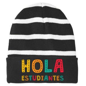 Hola Estudiantes Maestra Back To School Spanish Teacher Striped Beanie with Solid Band