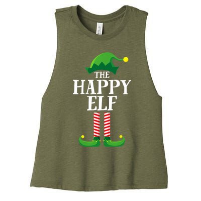 Happy Elf Matching Family Group Christmas Party Women's Racerback Cropped Tank