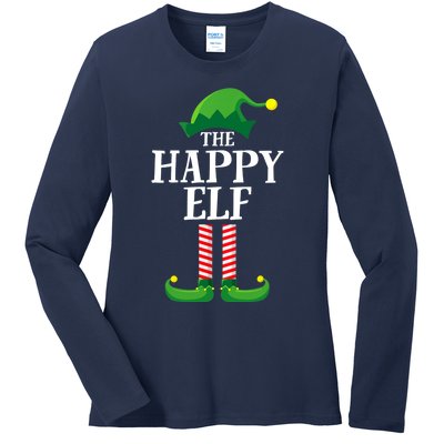 Happy Elf Matching Family Group Christmas Party Ladies Long Sleeve Shirt