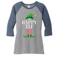 Happy Elf Matching Family Group Christmas Party Women's Tri-Blend 3/4-Sleeve Raglan Shirt