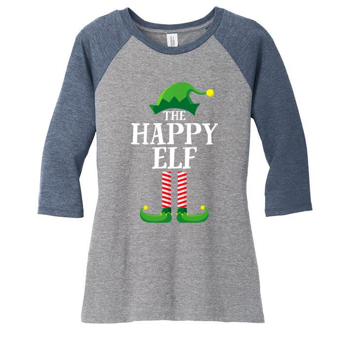 Happy Elf Matching Family Group Christmas Party Women's Tri-Blend 3/4-Sleeve Raglan Shirt