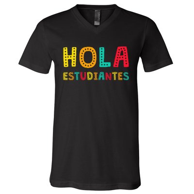 Hola Estudiantes Maestra Back to School Spanish Teacher V-Neck T-Shirt