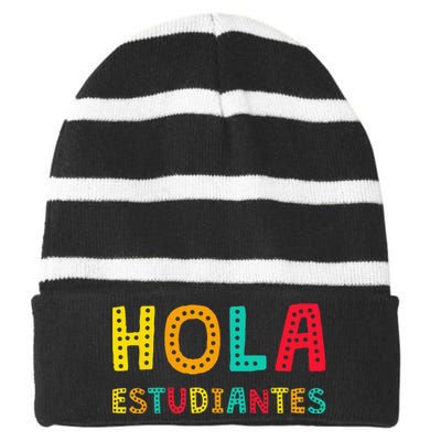 Hola Estudiantes Maestra Back to School Spanish Teacher Striped Beanie with Solid Band