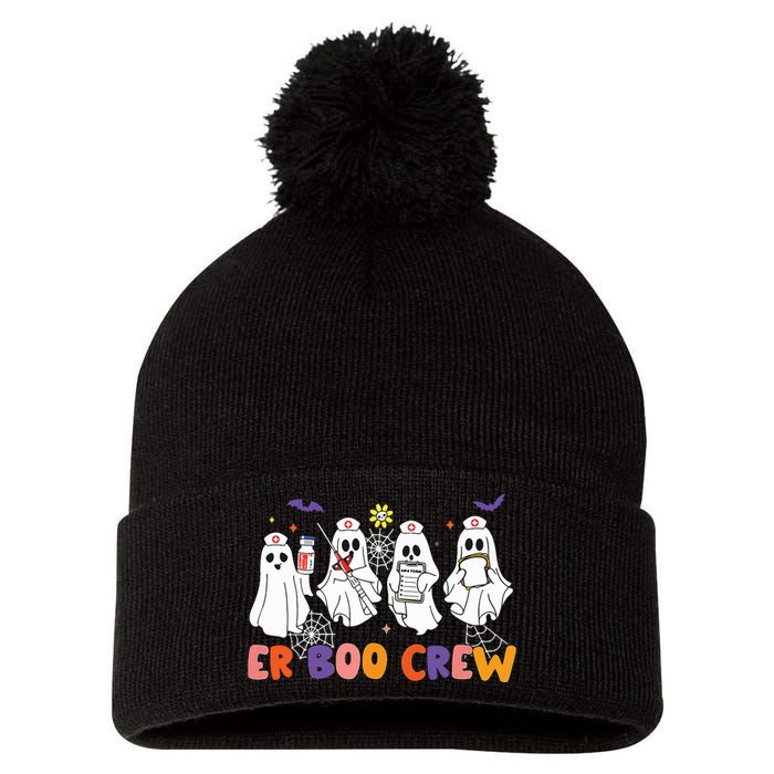 Halloween Er Nurse Er Boo Crew Funny Er Ed Nurse Tech Pom Pom 12in Knit Beanie