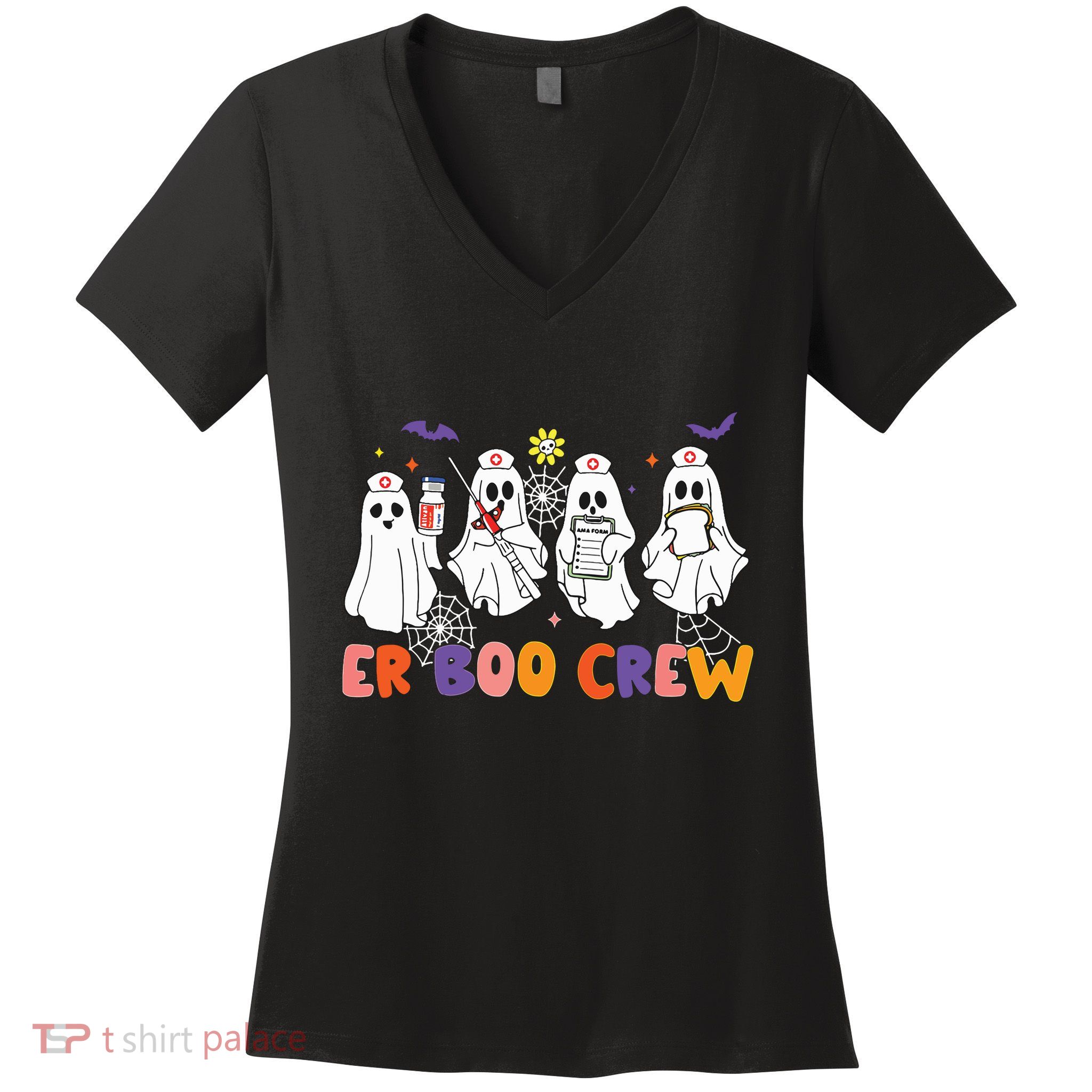 Halloween Er Nurse Er Boo Crew Funny Er Ed Nurse Tech Women's V-Neck T-Shirt