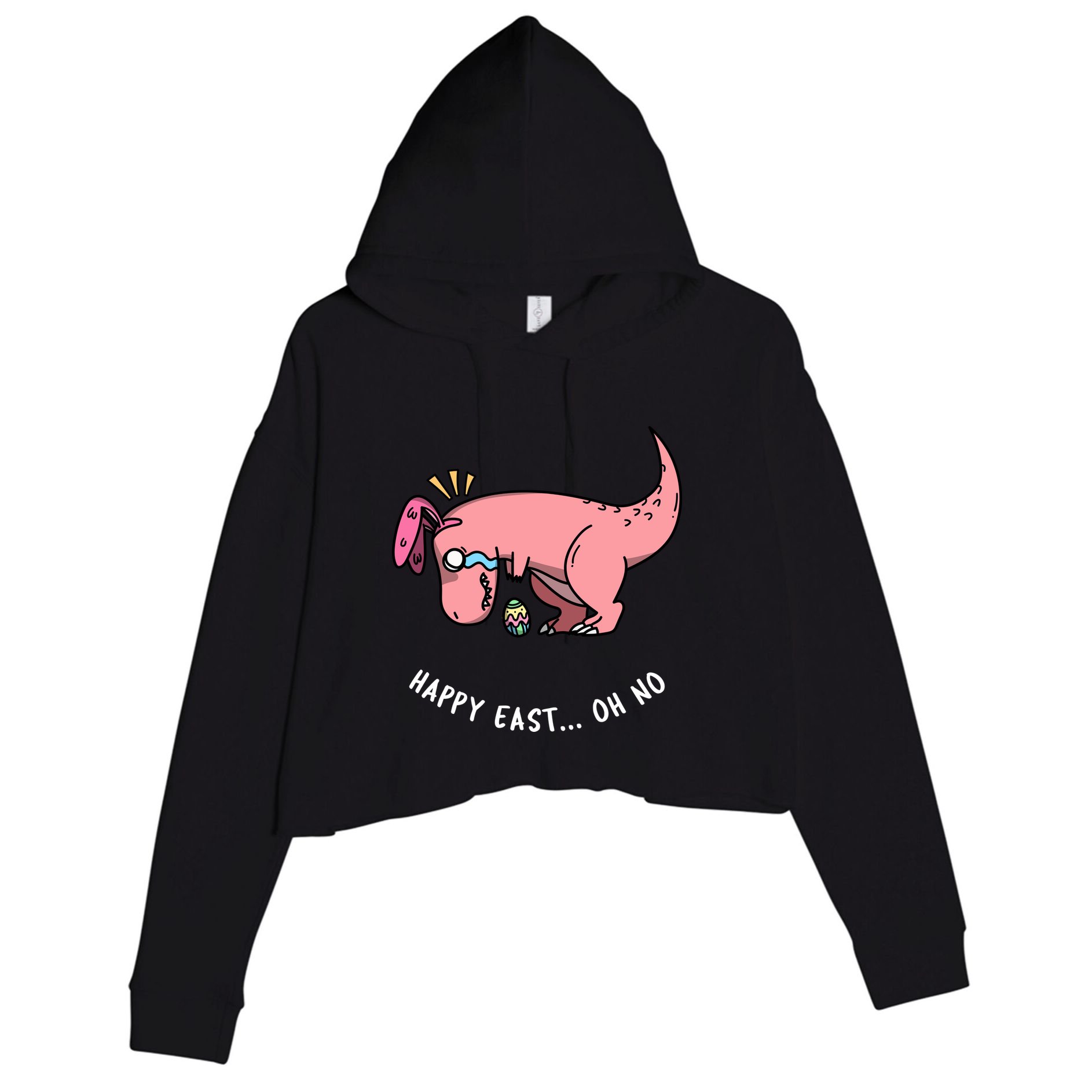 Happy Easter Oh No Funny TRex Egg Hunt Crop Fleece Hoodie