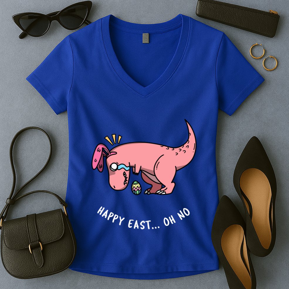 Happy Easter Oh No Funny TRex Egg Hunt Women's V-Neck T-Shirt