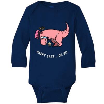 Happy Easter Oh No Funny TRex Egg Hunt Baby Long Sleeve Bodysuit