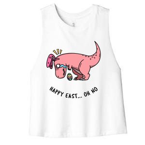 Happy Easter Oh No Funny TRex Egg Hunt Women's Racerback Cropped Tank