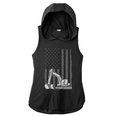 Heavy Equipment Operator Excavator Us Independence Day Ladies PosiCharge Tri-Blend Wicking Draft Hoodie Tank