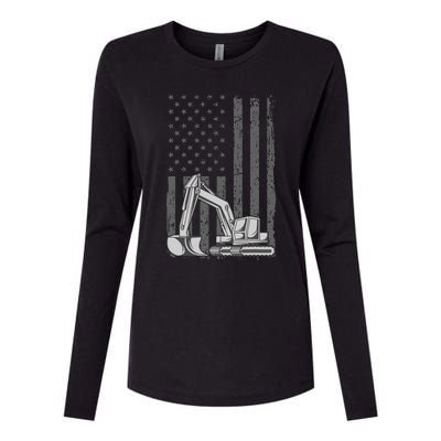 Heavy Equipment Operator Excavator Us Independence Day Womens Cotton Relaxed Long Sleeve T-Shirt