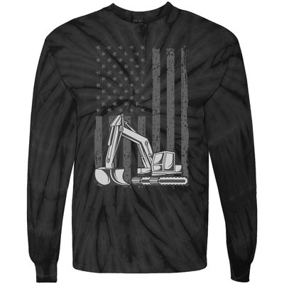 Heavy Equipment Operator Excavator Us Independence Day Tie-Dye Long Sleeve Shirt