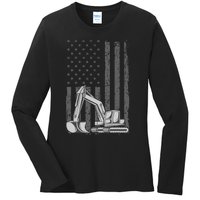 Heavy Equipment Operator Excavator Us Independence Day Ladies Long Sleeve Shirt