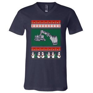 Heavy Equipment Operator Ugly Christmas V-Neck T-Shirt