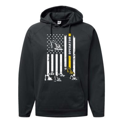 Heavy Equipment Operator Usa Flag Operator Gift Performance Fleece Hoodie