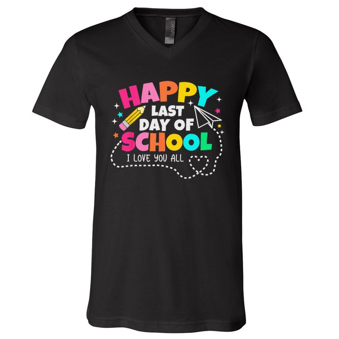 Happy End Of School Year Teachers Graduation V-Neck T-Shirt